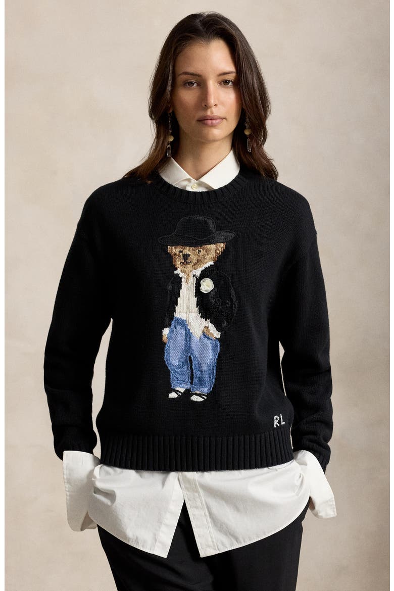 Holiday Polo Bear Sweater, Alternate, color, BLACK