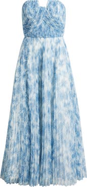 Hutch Pleated Strapless Mesh Gown