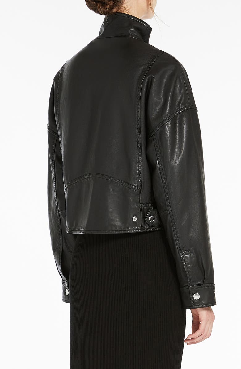 Weekend Max Mara Angel Stand Collar Leather Jacket, Alternate, color, Black