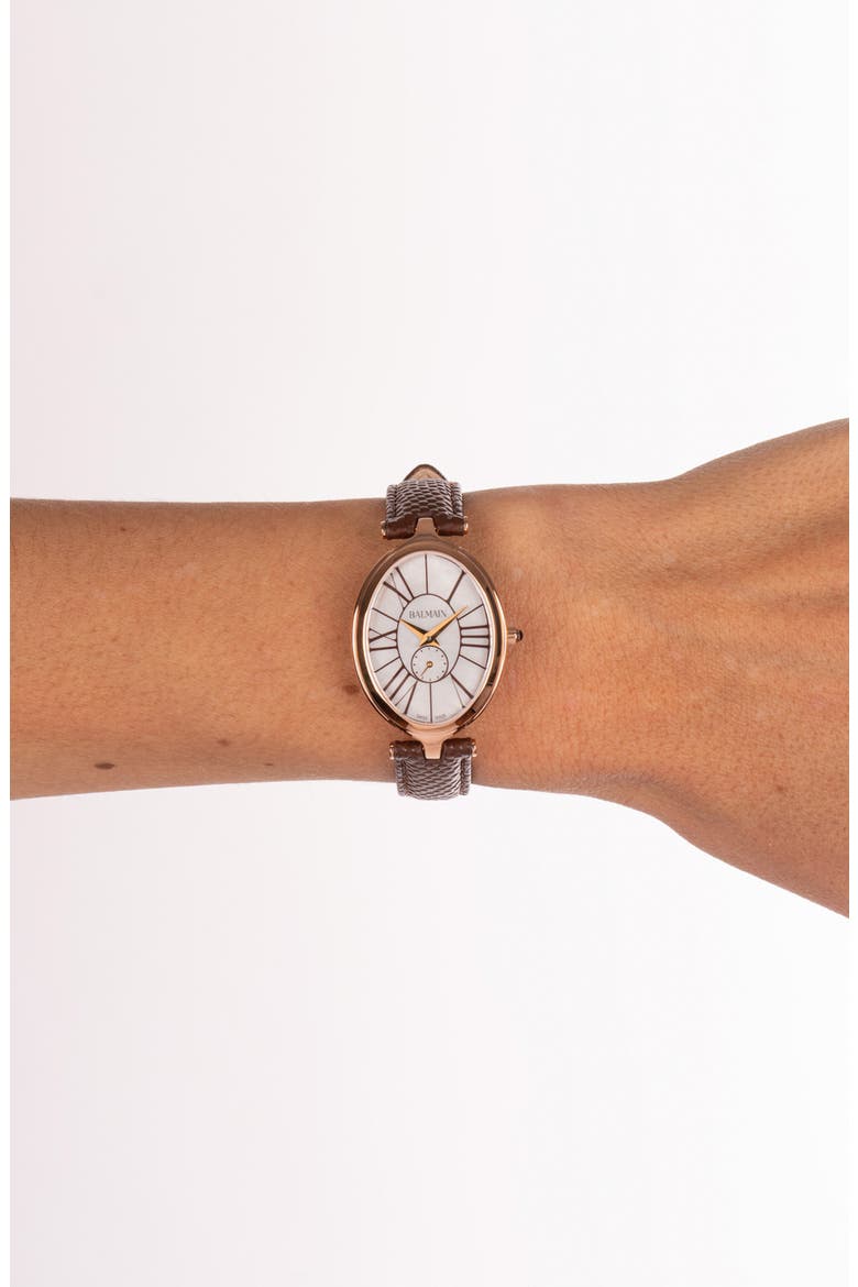 Haute Elegance Oval Leather Strap Watch, 26mm x 32mm, Alternate, color, YELLOW GOLD BROWN