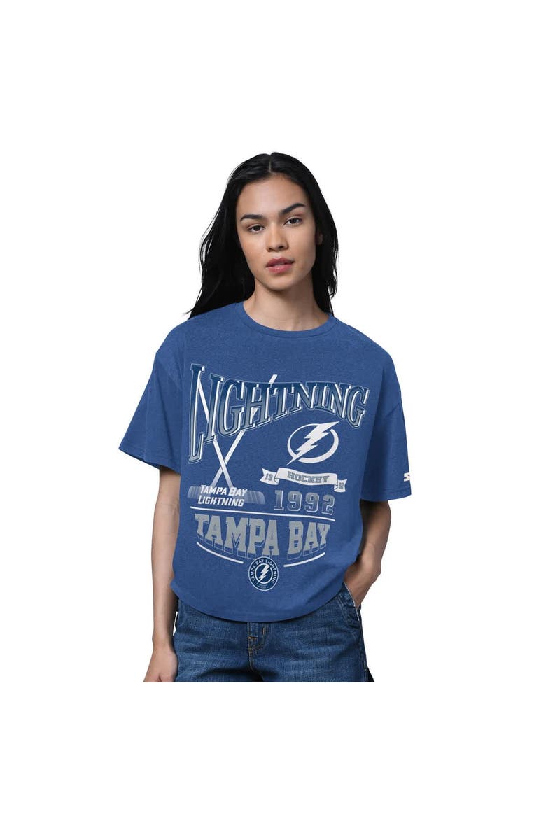 Women's Starter Heather Blue Tampa Bay Lightning Oversized Hall of Fame T-Shirt, Main, color, Heather Blue