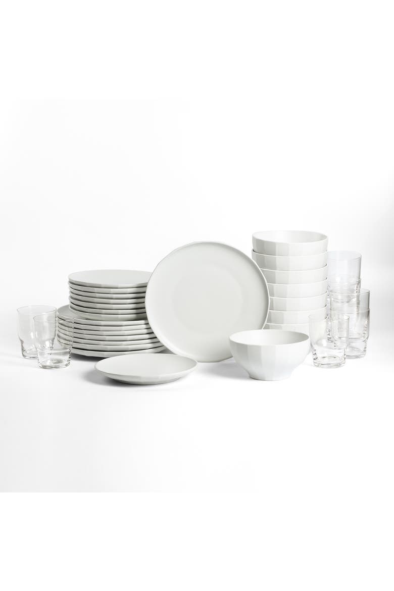 Rio Stoneware 32-Piece Dinnerware Set with Glasses, Main, color, Beige