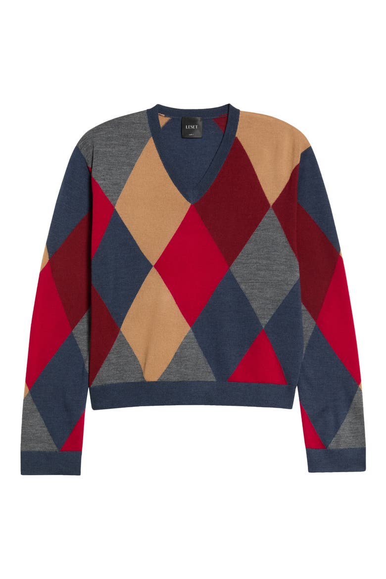 James Argyle V-Neck Sweater, Main, color, FRAMBOISE ARGYLE