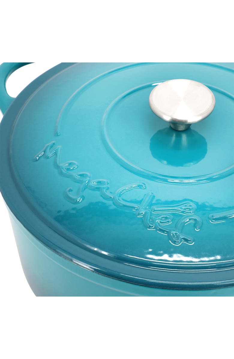 Megachef 6.35 Quart Round Enameled Cast Iron Dutch Oven with Self Basting Lid, Alternate, color, Light Blue