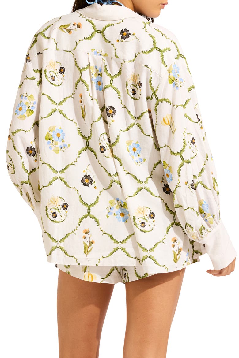 Floral Linen Blend Cover-Up Shirt, Alternate, color, WHITE