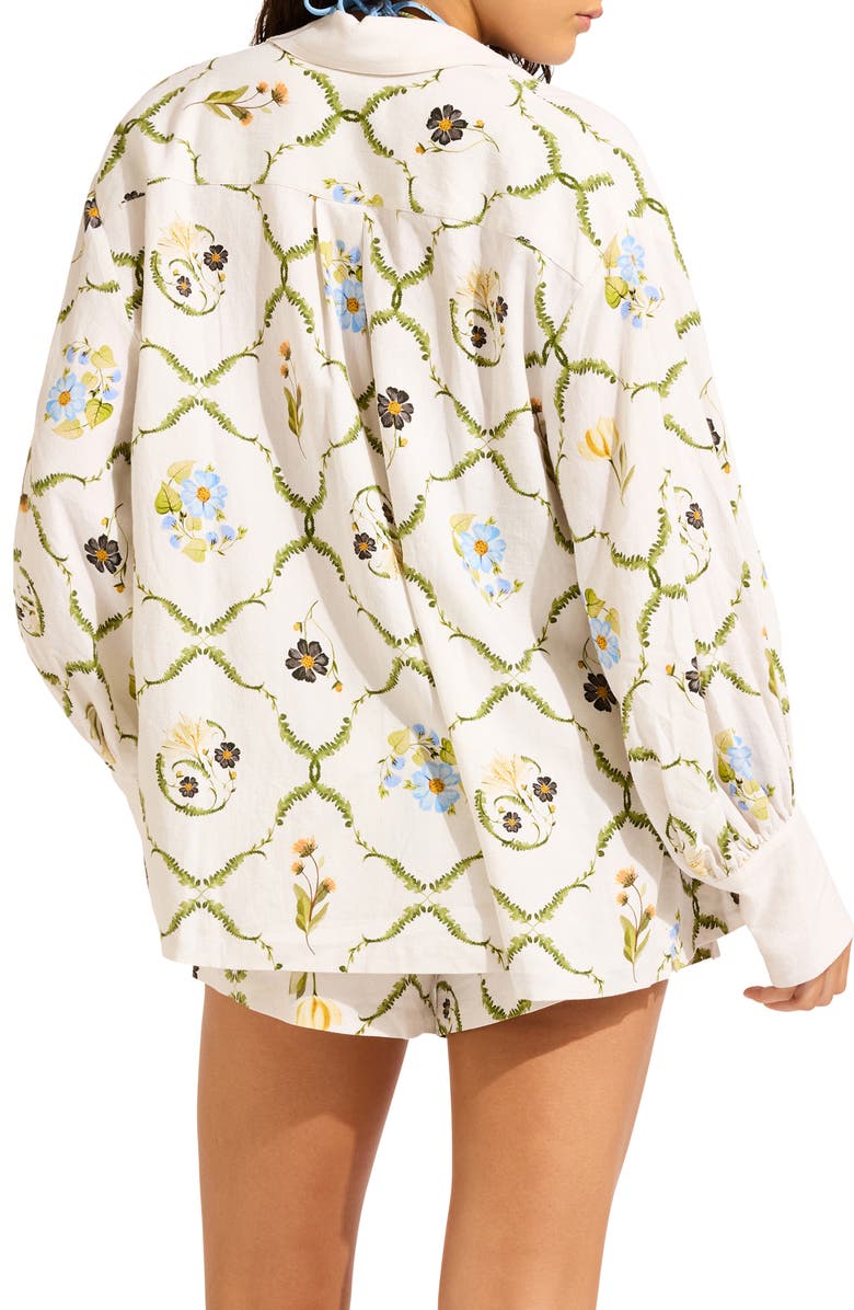 Seafolly Floral Linen Blend Cover-Up Shirt, Alternate, color, White