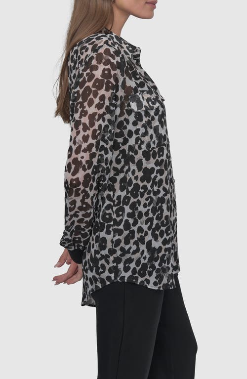 Dkny Women's Chiffon Animal-print Semi-sheer Blouse In Spring Animal Ivory