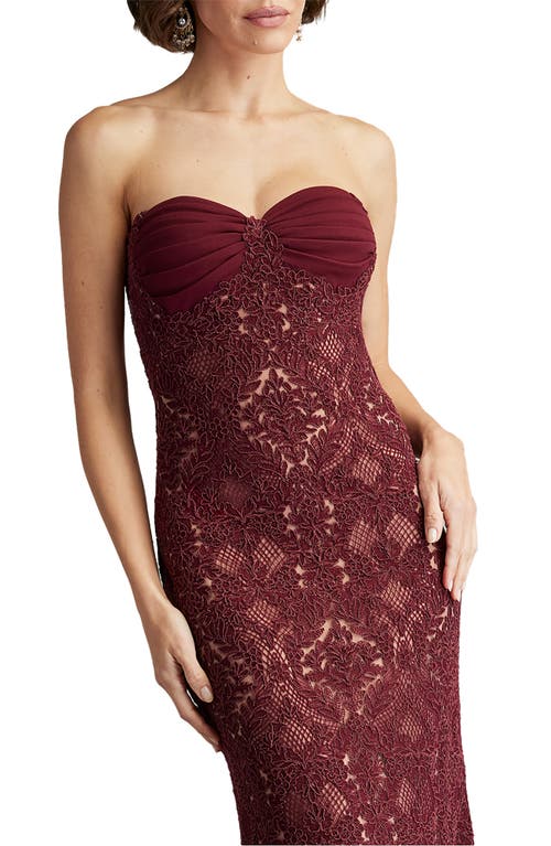 Tadashi Shoji Kohli Strapless Lattice Embroidered Gown In Cinnamon