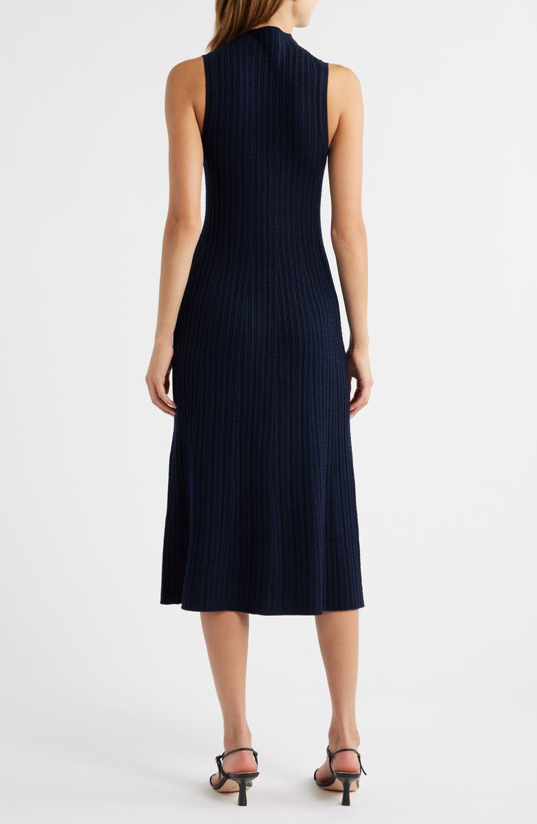 Theory Cable Stitch Sleeveless Wool Blend Sweater Midi Dress, Alternate, color, Dark Navy