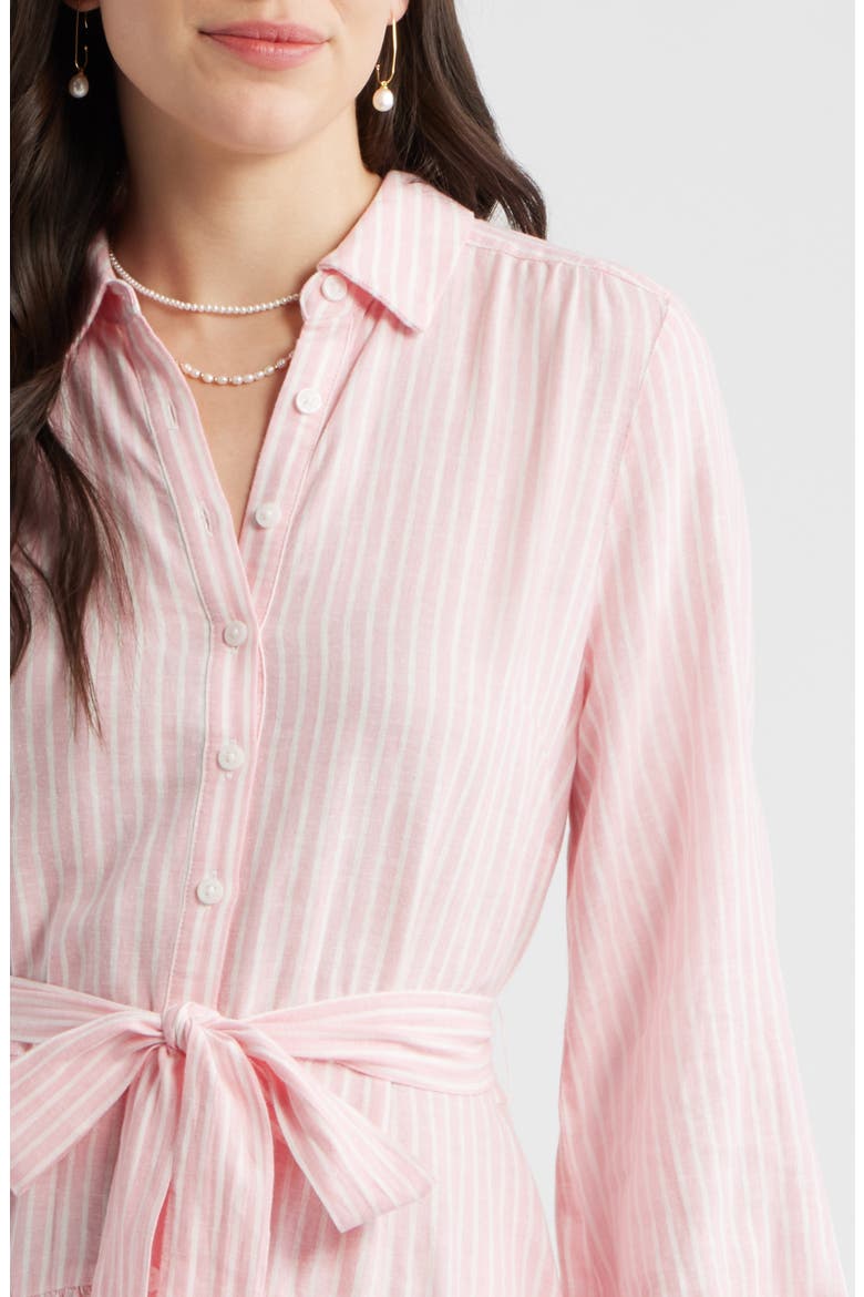 Long Sleeve Linen Blend Mini Shirtdress, Alternate, color, PINK- IVORY PENNY STRIPE
