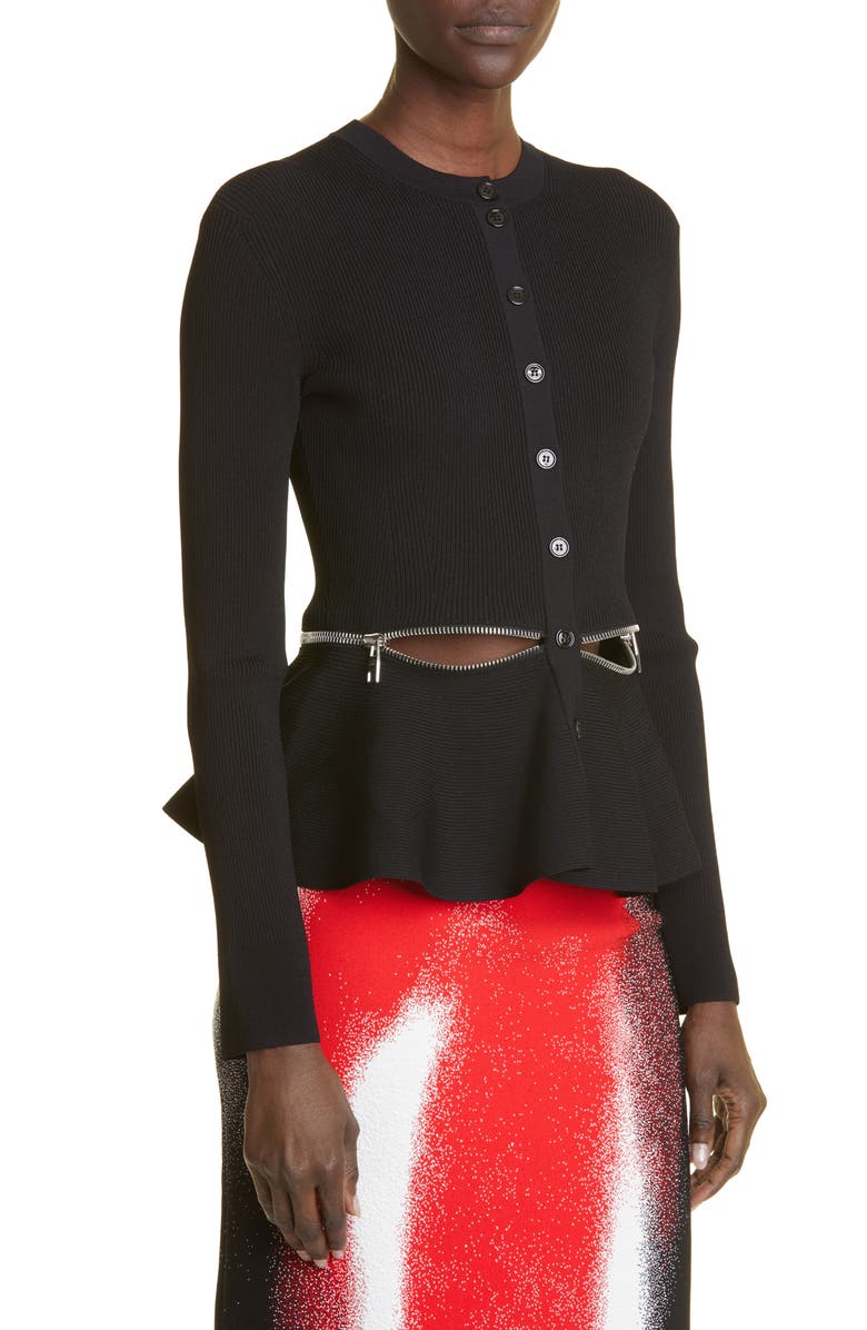 McQueen Rib Peplum Cardigan, Alternate, color,