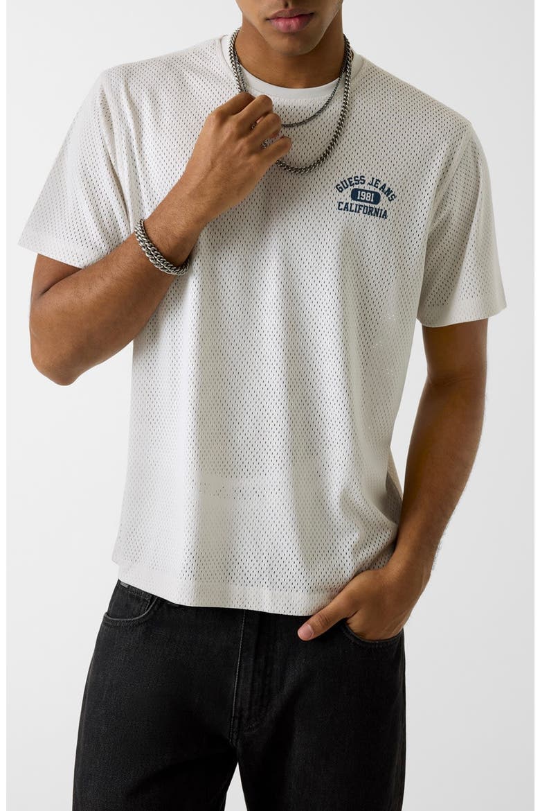 Logo Graphic Mesh T-Shirt, Main, color, WHITE