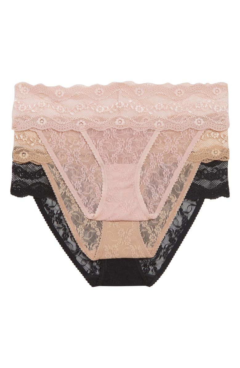 b.tempt'd by Wacoal Assorted 3-Pack Lace Kiss Bikinis, Main, color, Lace Kiss Basic 2