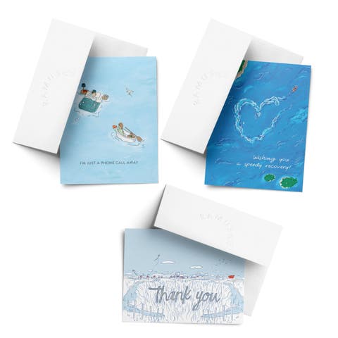 Sympathy Greeting Card Pack Sets (3 ct, Assorted) Im Just a Phone Call Away, Speedy Recovery Boat, Salty Thanks