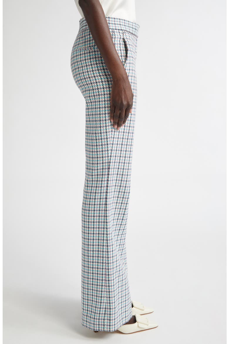 Houndstooth Stretch Cotton Flare Leg Pants, Alternate, color, TROPICAL BLUE/ IVORY MULTI