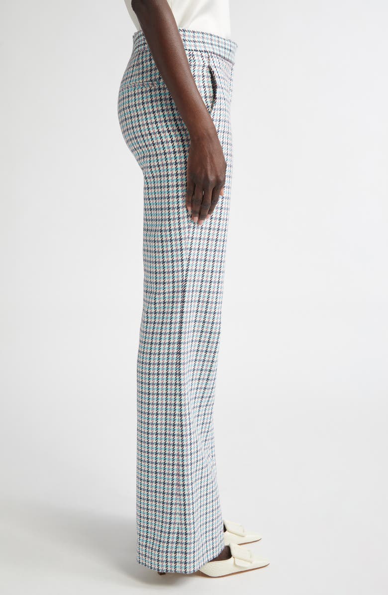ST. JOHN Houndstooth Stretch Cotton Flare Leg Pants, Alternate, color, Tropical Blue/ Ivory Multi