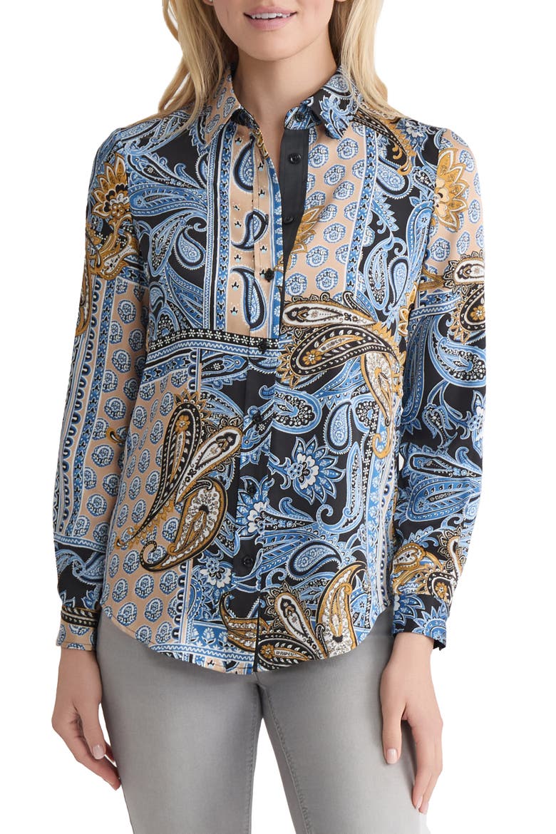 Mixed Paisley Button-Up Shirt, Main, color, BLUE LAGOON MULTI