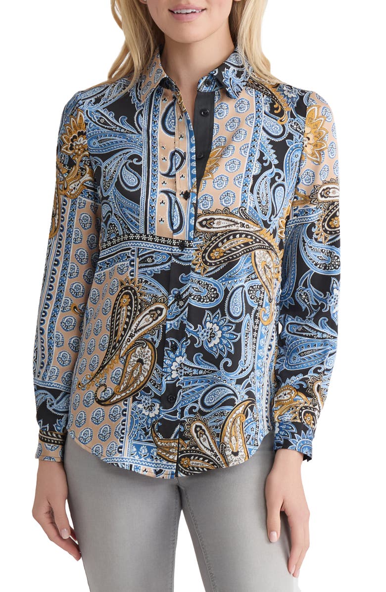 Jones New York Mixed Paisley Button-Up Shirt, Main, color,
