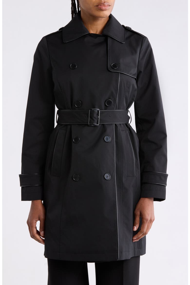 Double Breasted Long Trench Coat, Alternate, color, BLACK