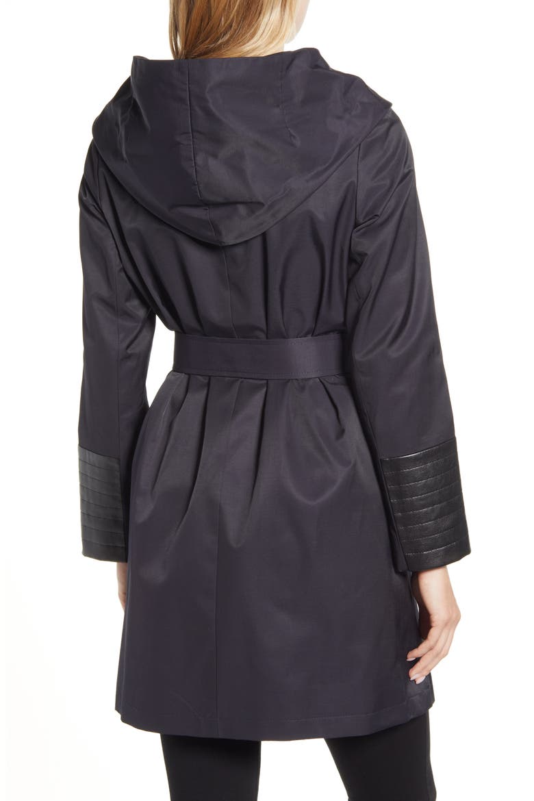 Faux Leather Trim Rain Jacket, Alternate, color, NAVY