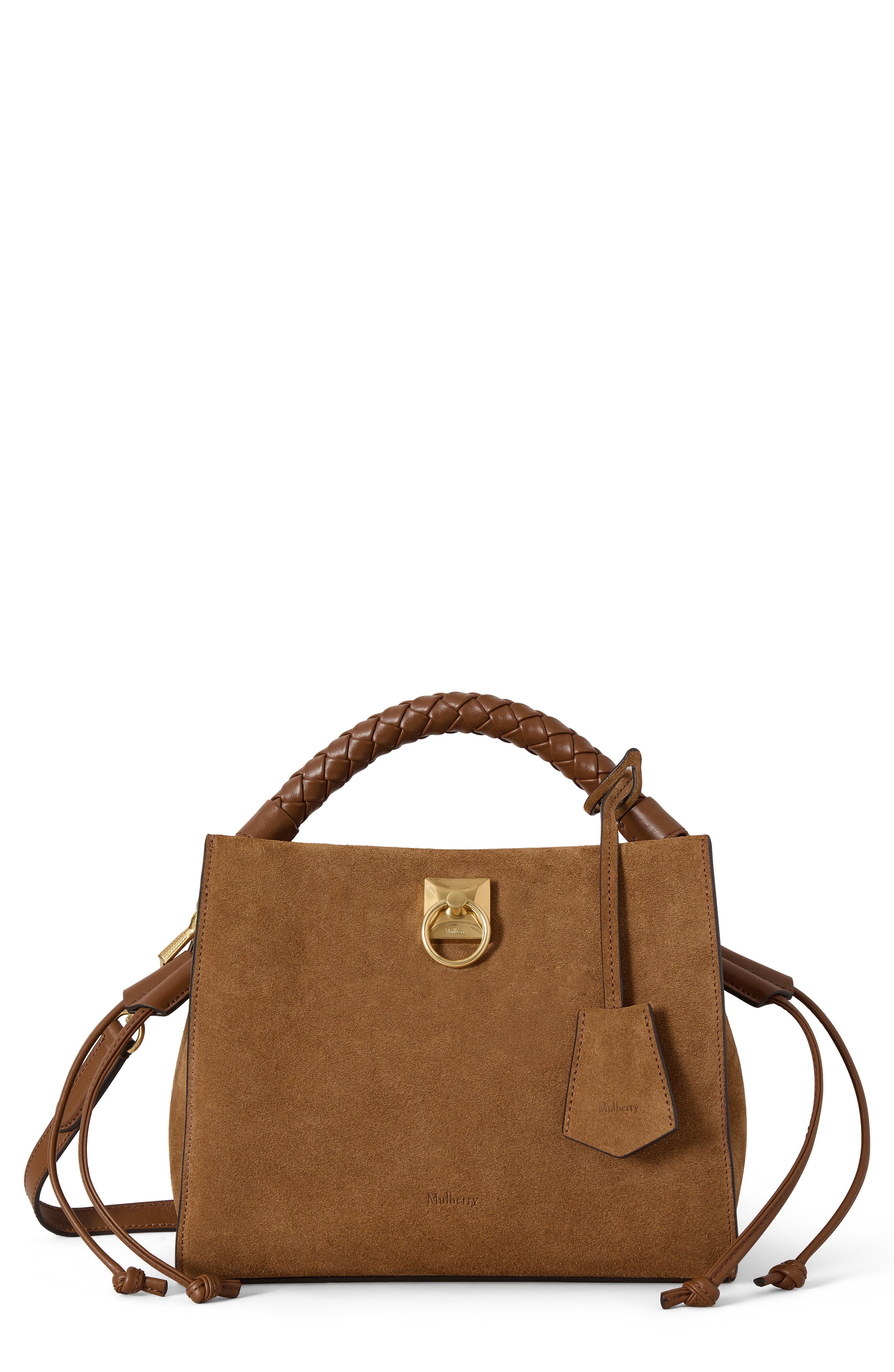 Small Iris Suede Leather Crossbody Bag, Main, color, VINTAGE OAK