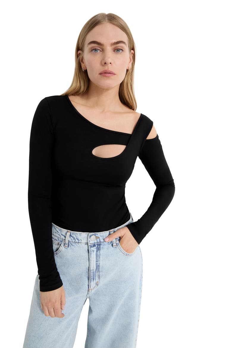 Lotte Cutout Detail Long Sleeve Top, Alternate, color, BLACK