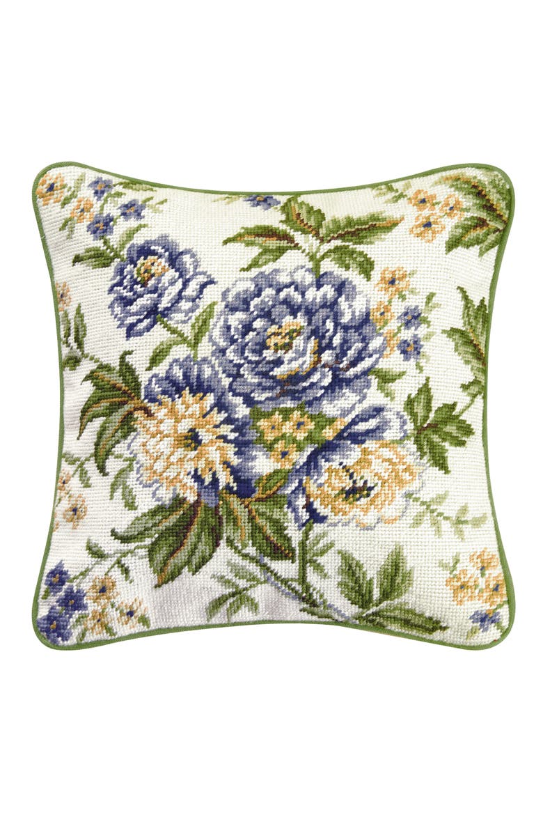 Blue Brianna Needlepoint Accent Pillow, Main, color, Blue