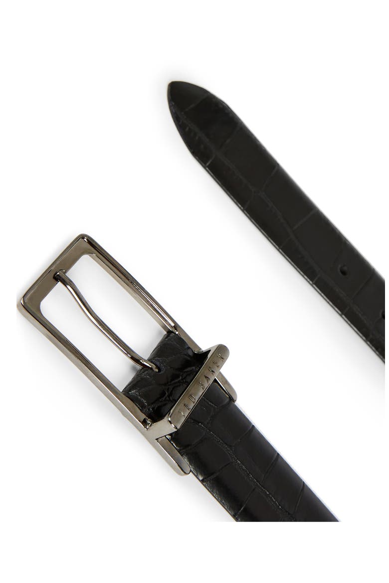 Calgary Croc Embossed Leather Belt, Alternate, color, BLACK