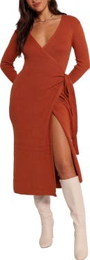 Petal & Pup Kellan Long Sleeve Wrap Midi Dress