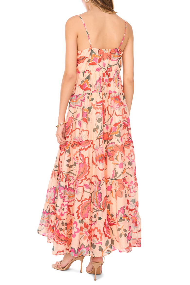 Tiered Babydoll Midi Dress, Alternate, color, PEACH MULTI