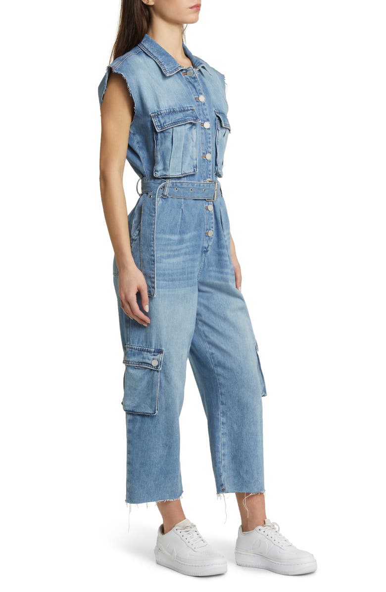 BLANKNYC Sleeveless Denim Cargo Jumpsuit, Alternate, color, 