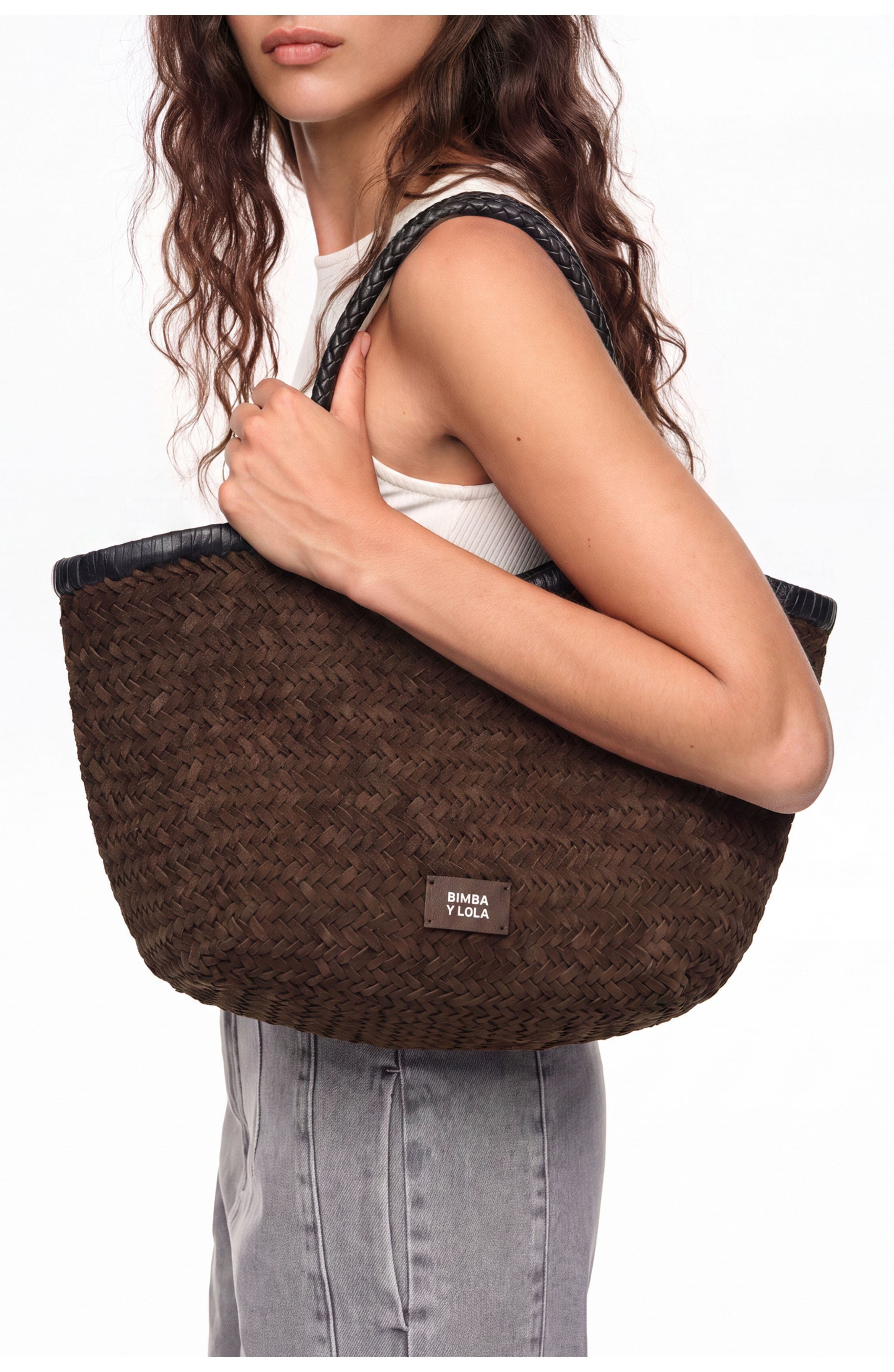 Large Braided Leather Shopper, Alternate, color, CHOCOLATE