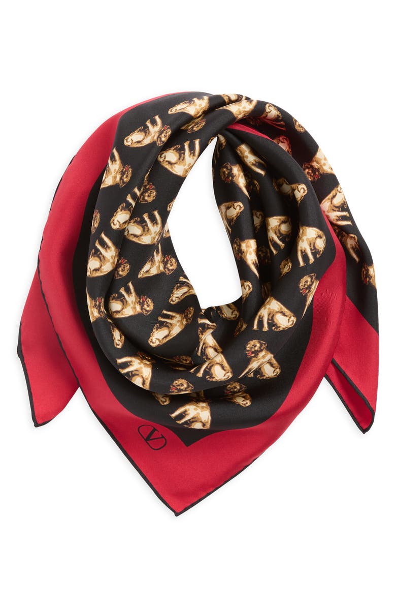 Valentino Garavani Petit Charles Silk Square Scarf, Alternate, color, Nero/ Beige/ Rosso