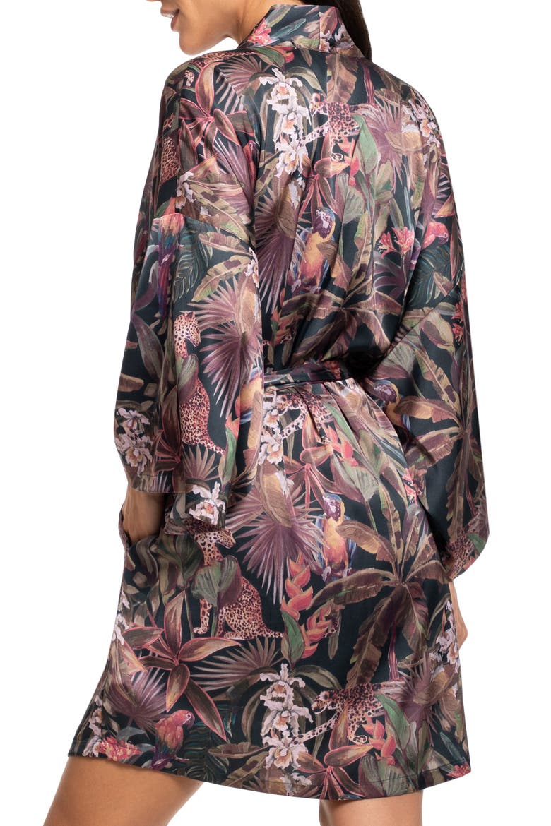 Print Satin Robe, Alternate, color, NAVY