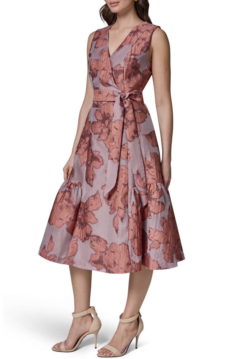 Faux Wrap Midi Dress, Alternate, color, DESERT CLAY