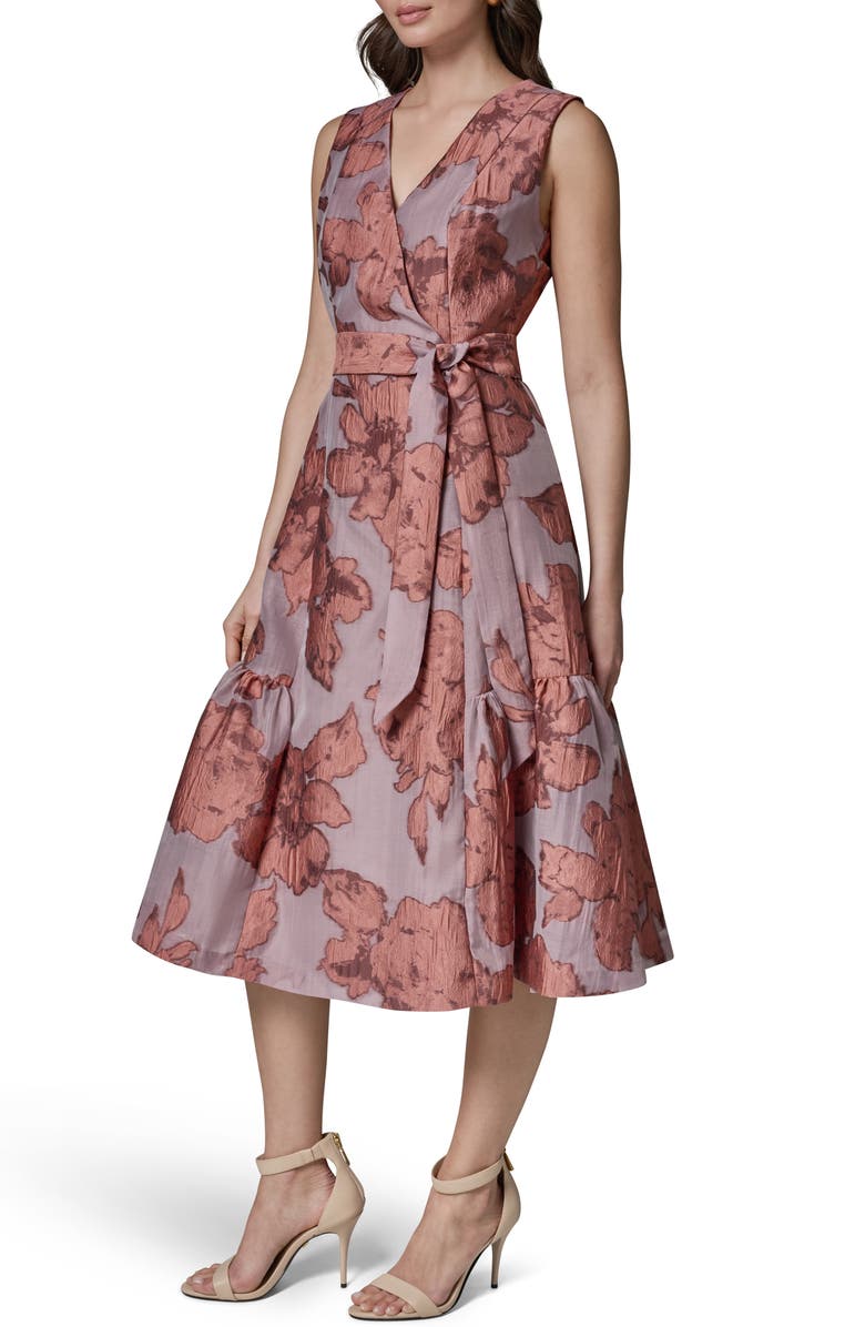 Donna Karan New York Faux Wrap Midi Dress, Alternate, color, Desert Clay