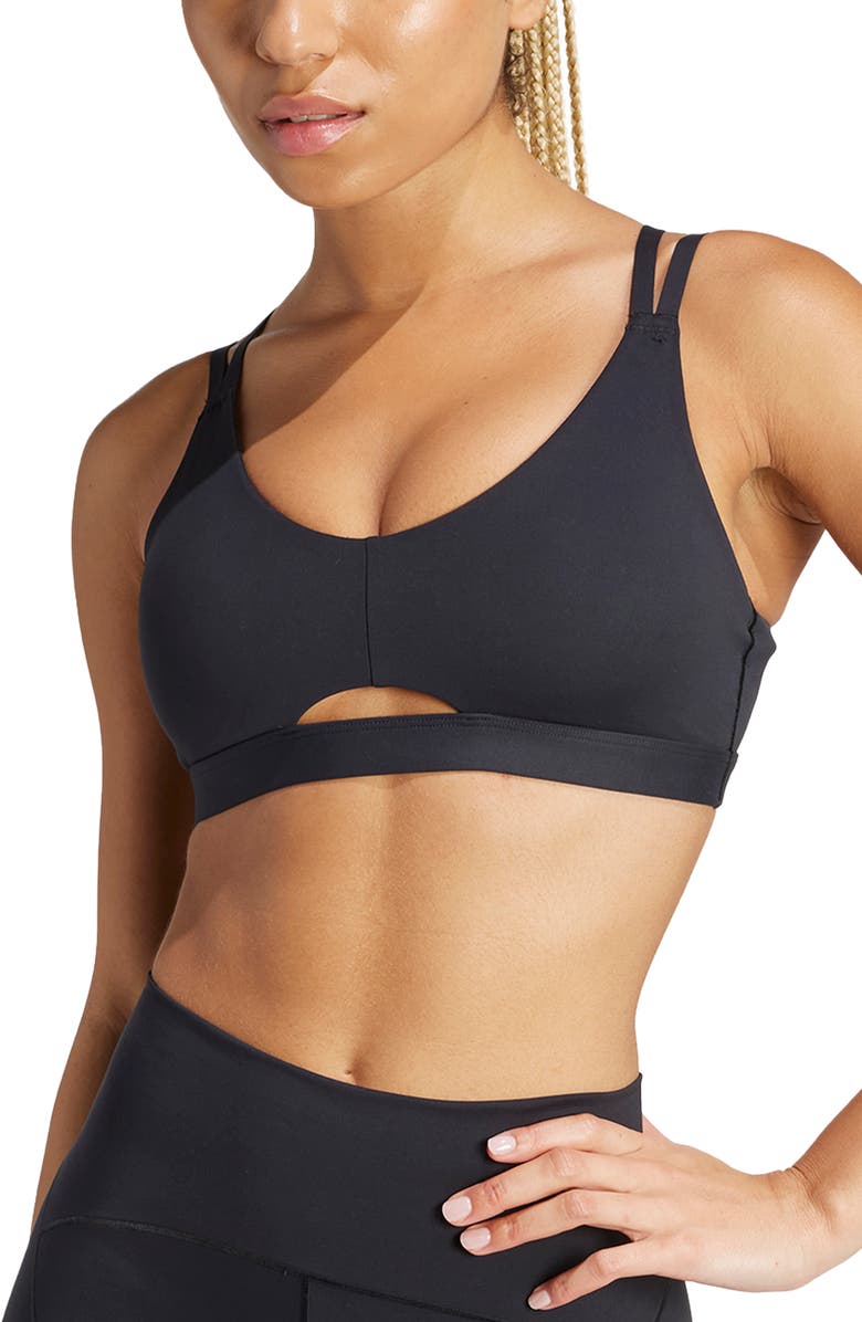 adidas All Me Luxe Cutout Spots Bra, Main, color, Black