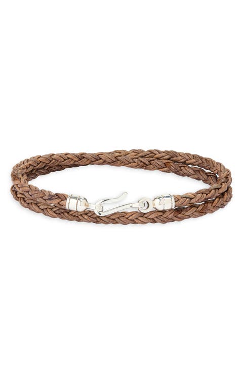 Men's Double Wrap Braided Leather Bracelet