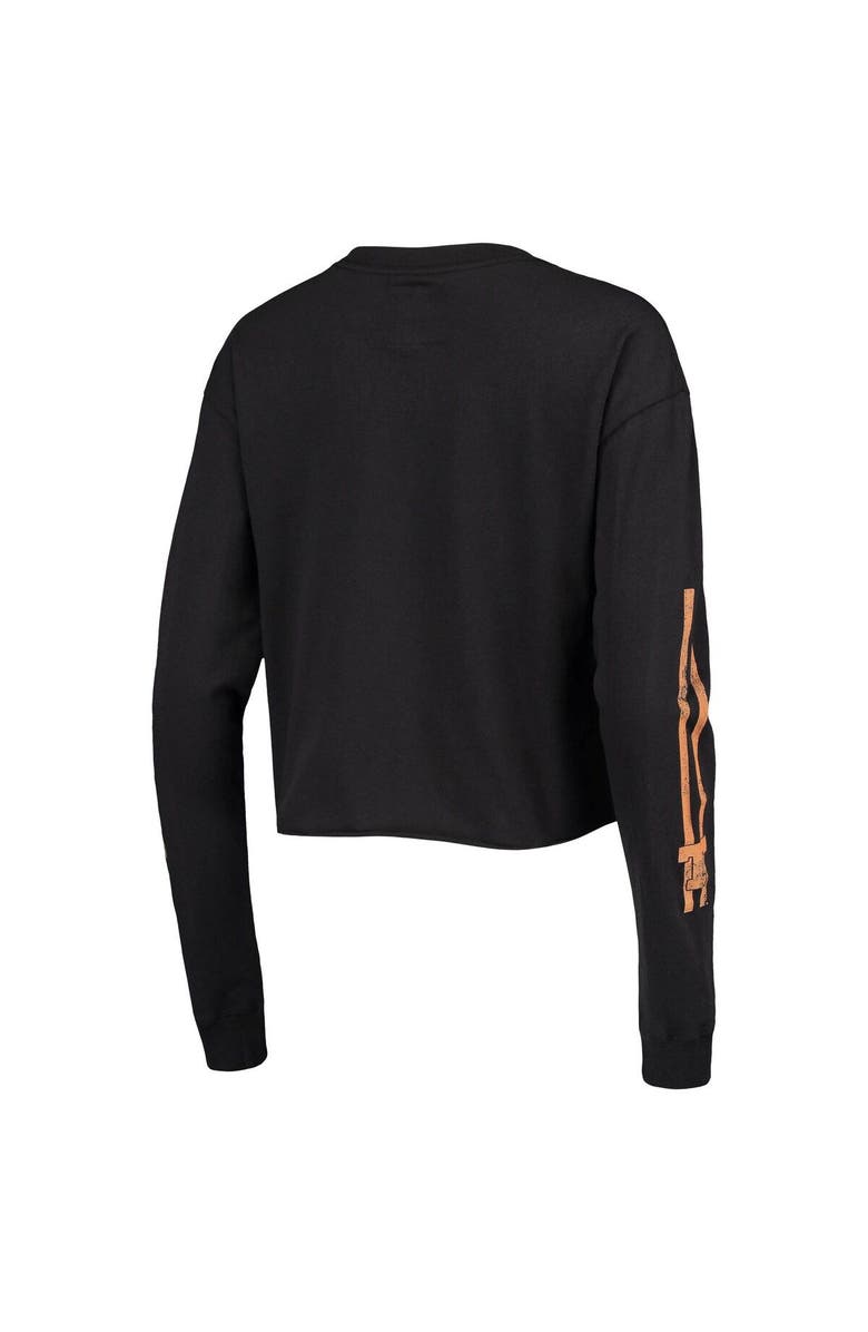 LEAGUE COLLEGIATE WEAR Women's League Collegiate Wear Black Texas Longhorns Clothesline Cotton Midi Crop Long Sleeve T-Shirt, Alternate, color, 