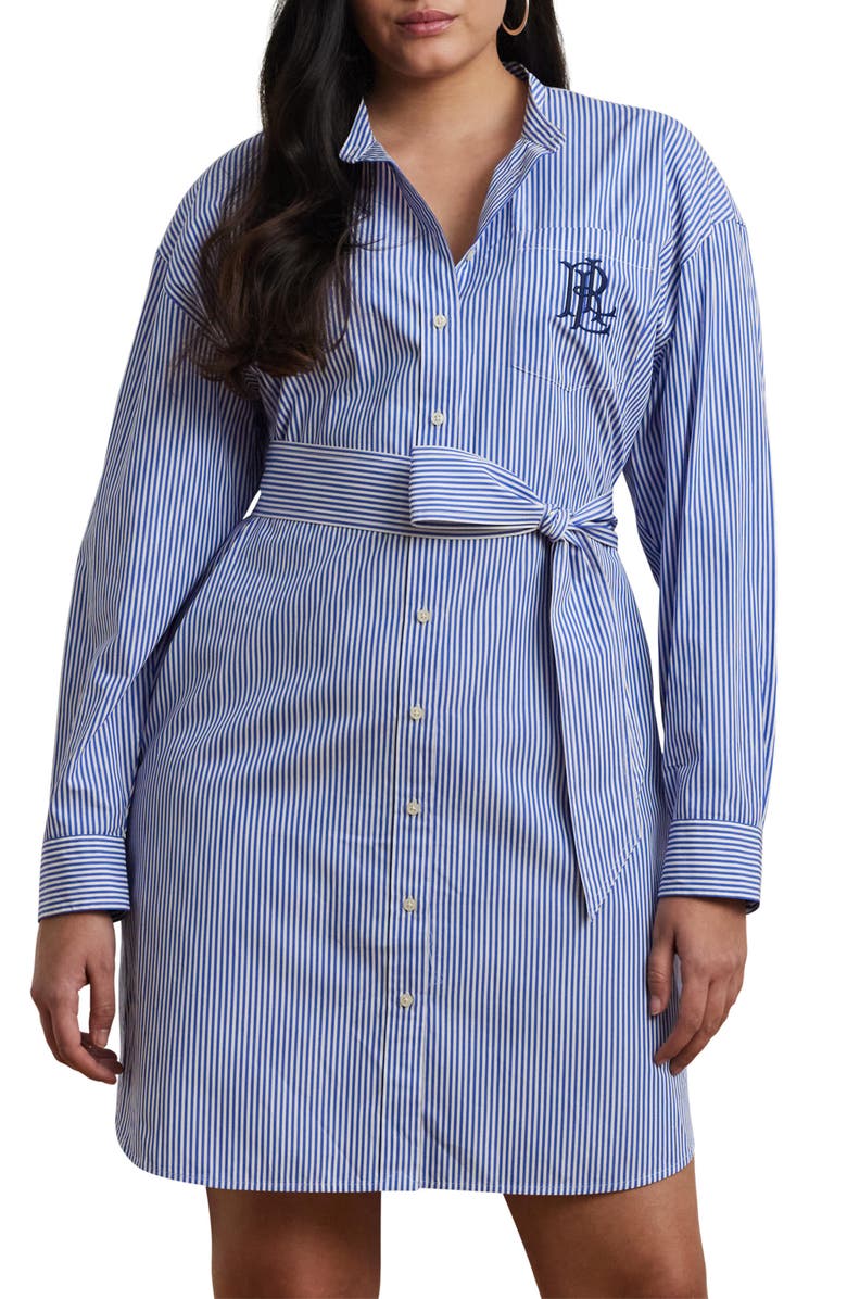 Lauren Ralph Lauren Stripe Long Sleeve Belted Cotton Shirtdress, Alternate, color,