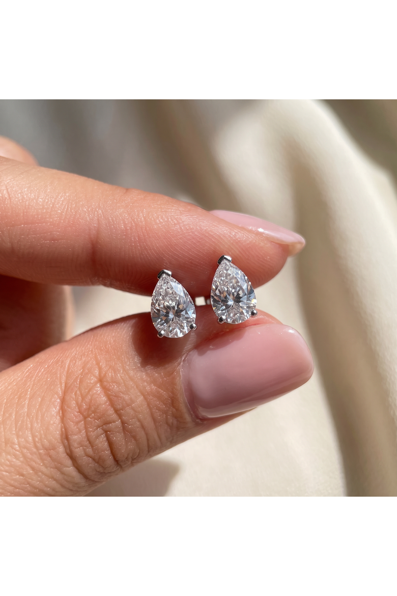 2 Ct Lab Grown Pear Shape Diamond Studs 14k Gold Earrings, Alternate, color, 14k White Gold