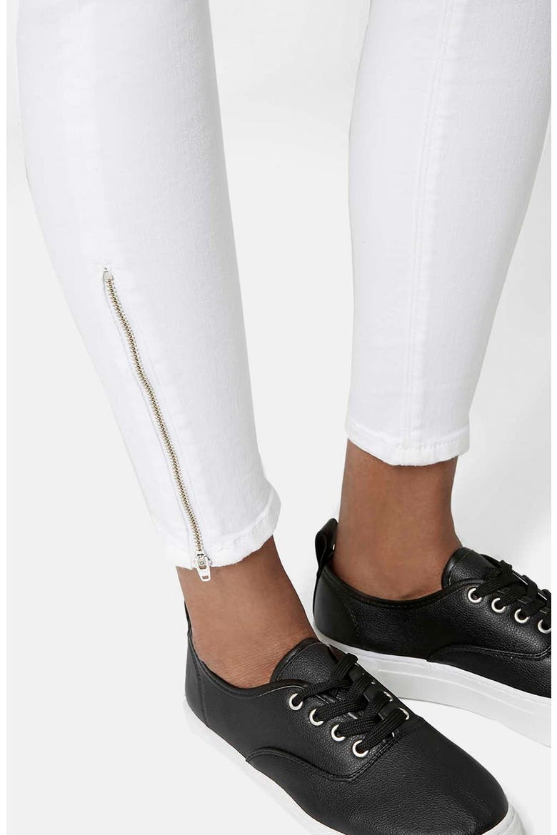 Moto 'Jamie' Ankle Zip Jeans, Alternate, color, WHITE