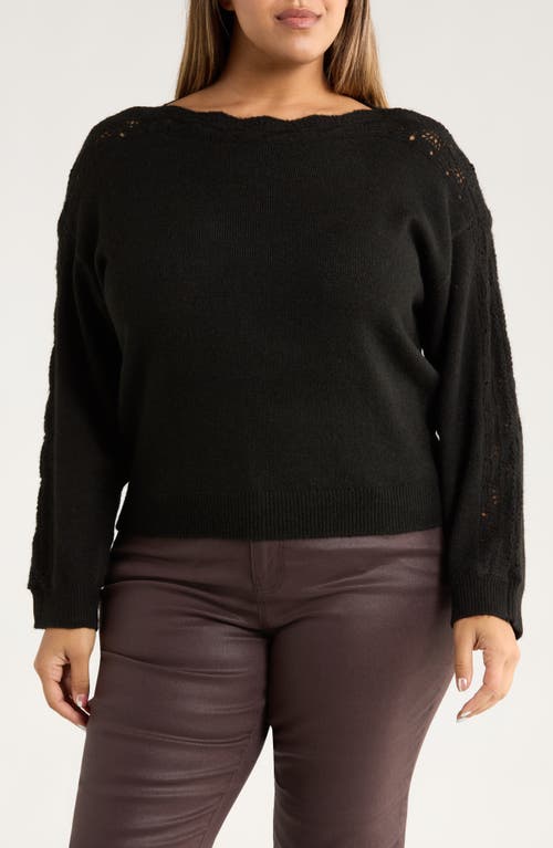 Wit & Wisdom Open Stitch Boat Neck Sweater In Black