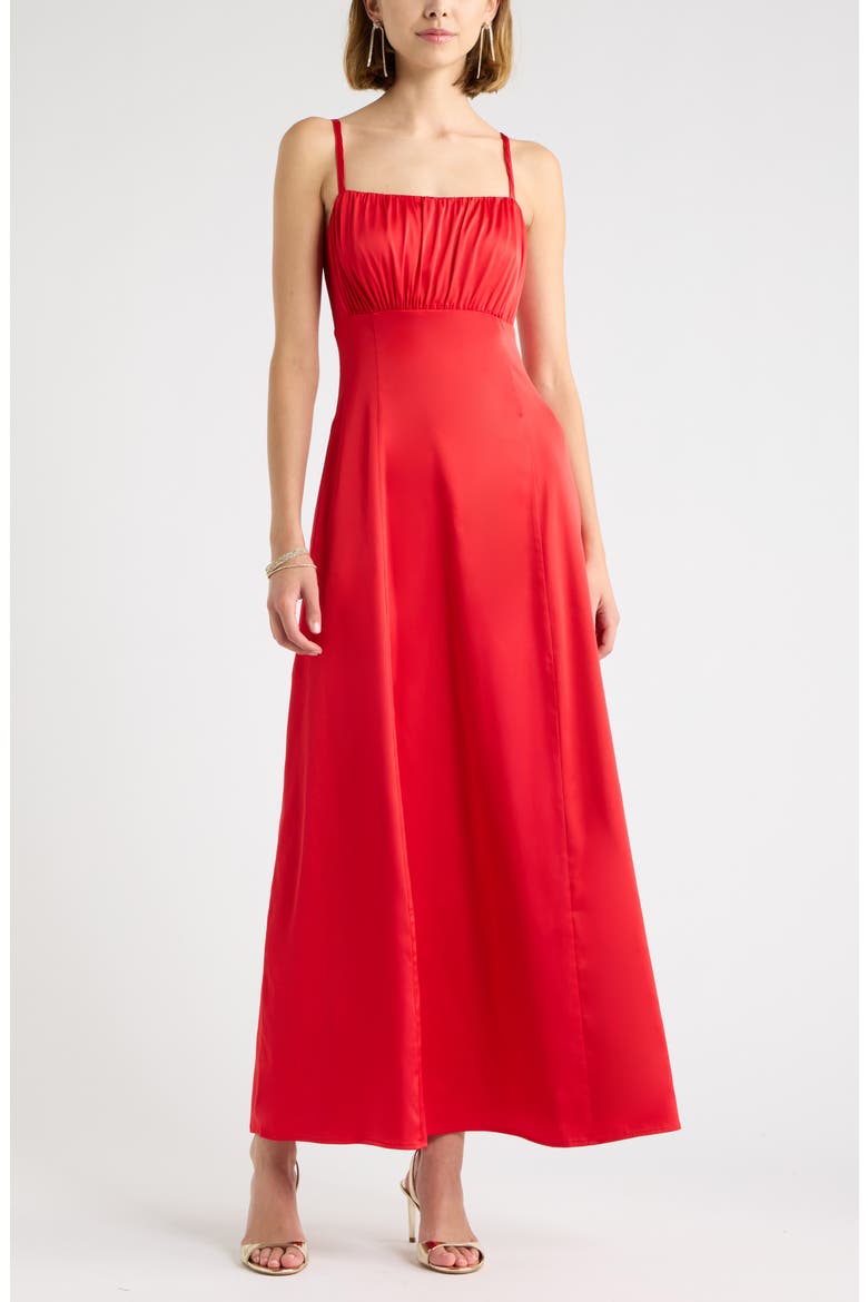 Satin Cocktail Maxi Dress, Main, color, RED PEPPER