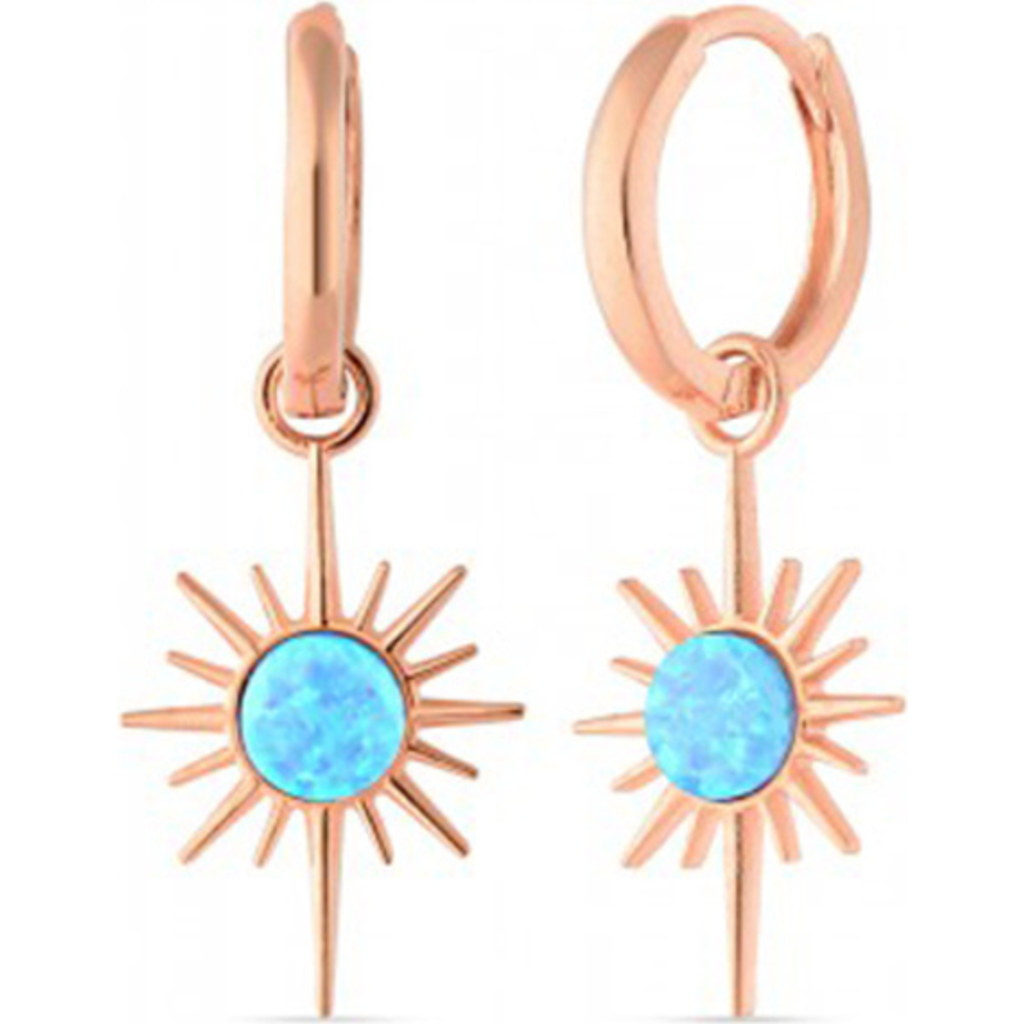 Spero London Blue Opal Northernstar Drop Hoop Earring Sterling Silver In Gold