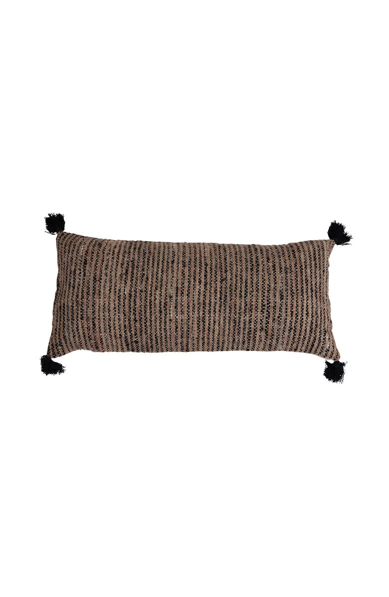 Storied Home Woven Cotton Lumbar Pillow, Main, color, Brown