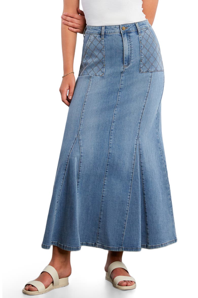 My Queen Denim Maxi Skirt, Main, color, CHEER BLUE