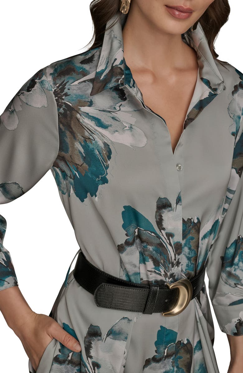Donna Karan New York Floral Print Long Sleeve Belted Shirtdress, Alternate, color, Weatherd Sage