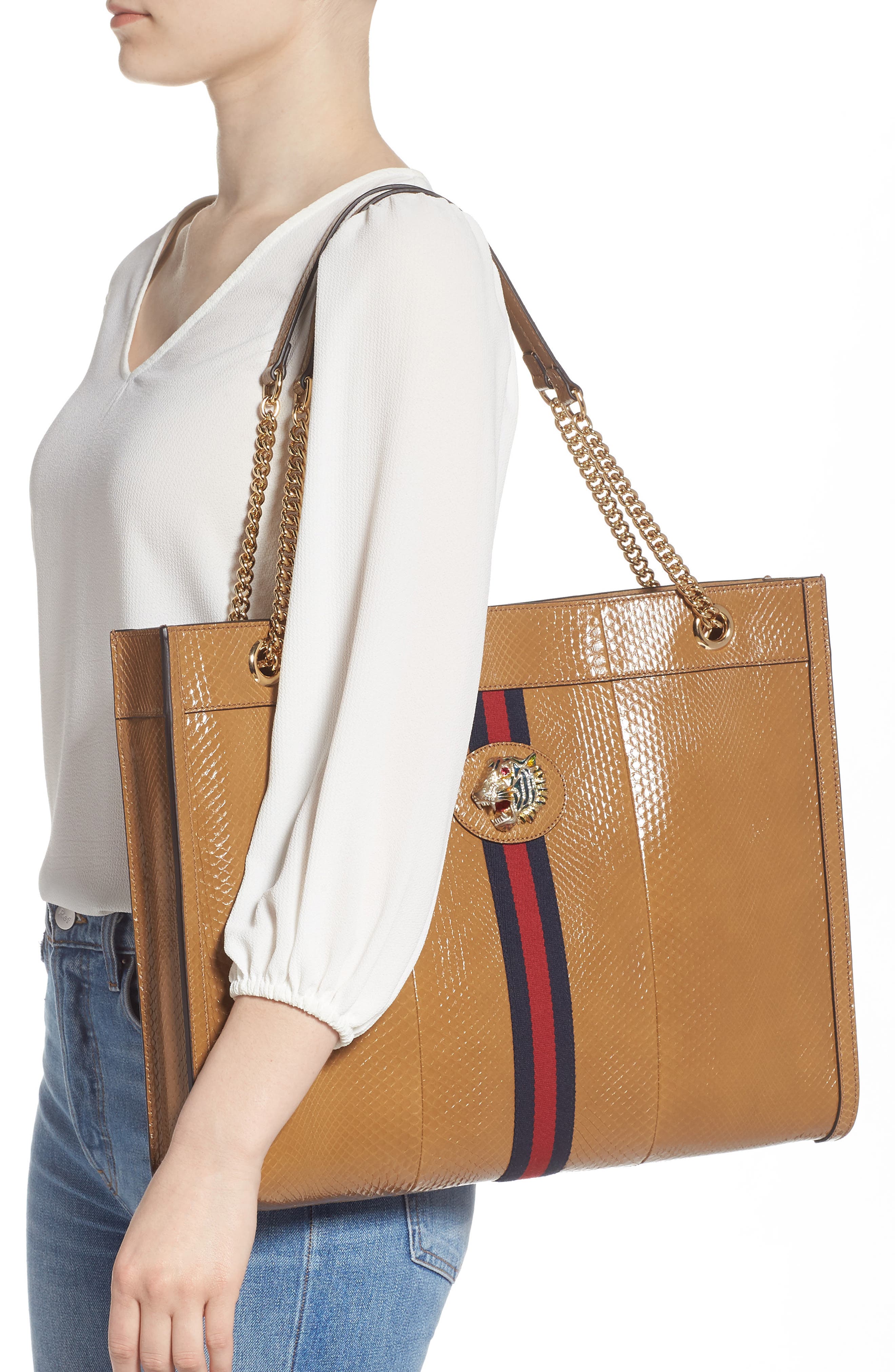 Large Genuine Python Tote, Alternate, color, TAUPE/ BLUE RED MULTI