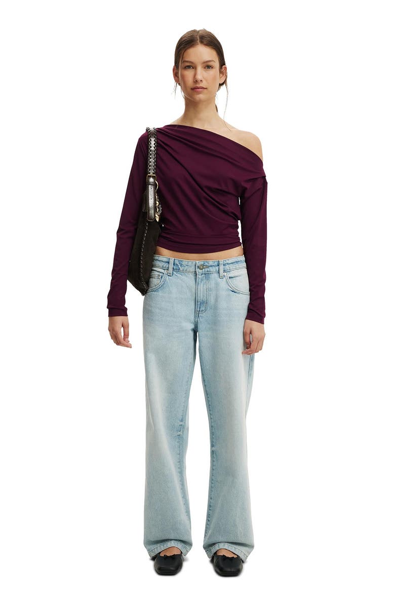 Cotton On Women's Georgie Off Shoulder Long Sleeve, Alternate, color, Blackberry Belle